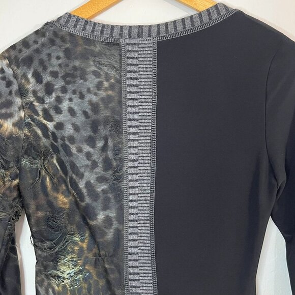 Frank Lyman Tunic Animal Print Black 3/4 Sleeve Distressed Wearable Art Size‎ 8 - Picture 8 of 10